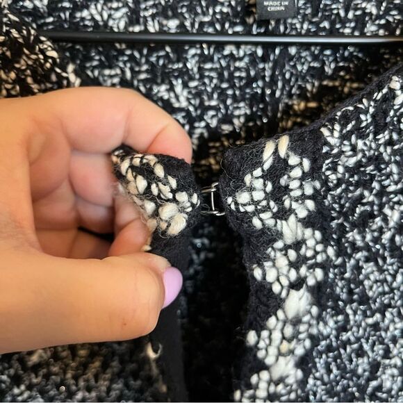 Talbots Women Marled Black White Silver Longline Sweater Cardigan - Picture 5 of 13
